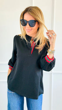 Ruffled Collar Trim Top - Black-110 Long Sleeve Tops-JODIFL-Coastal Bloom Boutique, find the trendiest versions of the popular styles and looks Located in Indialantic, FL