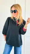 Ruffled Collar Trim Top - Black-110 Long Sleeve Tops-JODIFL-Coastal Bloom Boutique, find the trendiest versions of the popular styles and looks Located in Indialantic, FL
