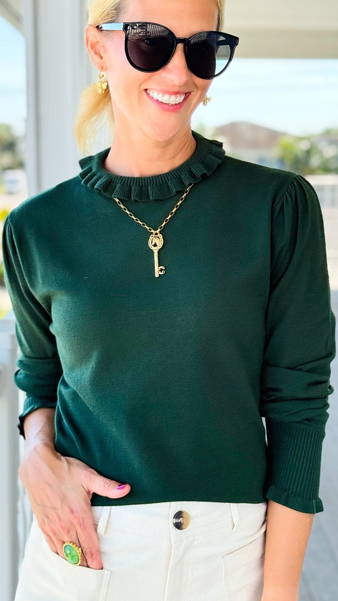 Ruffled Whisper Mock Neck Sweater-140 Sweaters-Umgee-Coastal Bloom Boutique, find the trendiest versions of the popular styles and looks Located in Indialantic, FL