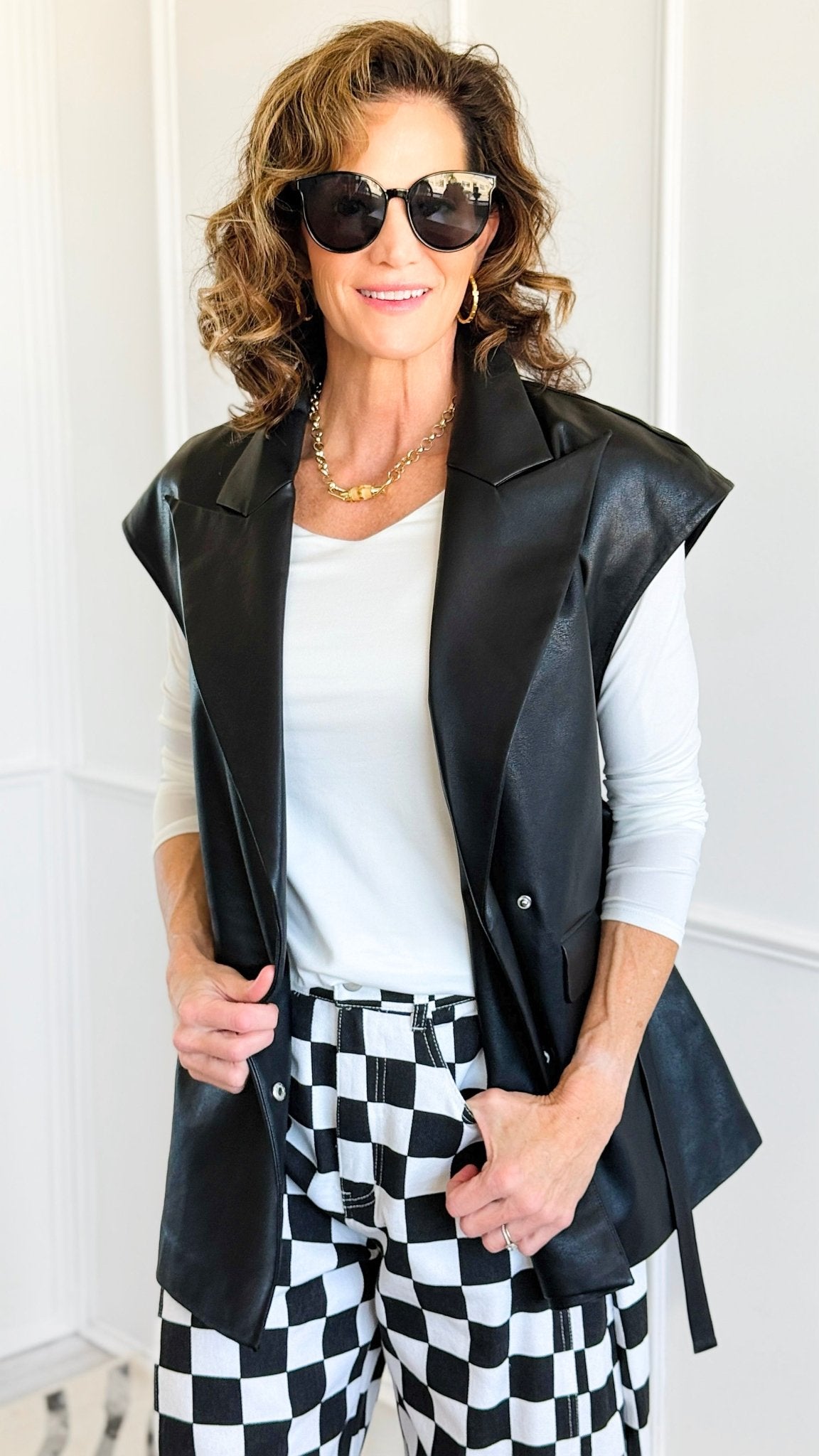 Run the City Vegan Leather Vest - Black-160 Jackets-ROUSSEAU-Coastal Bloom Boutique, find the trendiest versions of the popular styles and looks Located in Indialantic, FL
