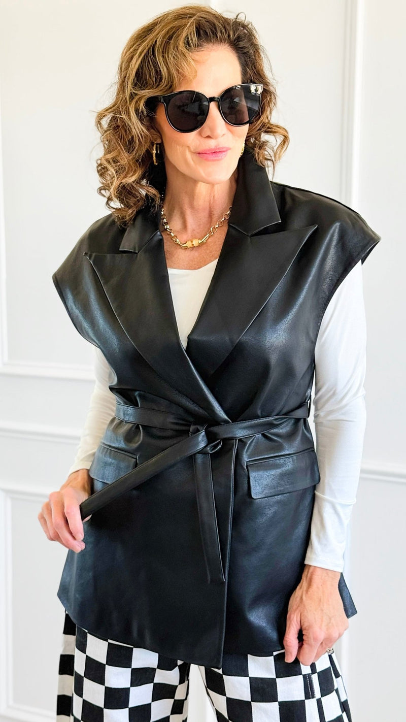 Run the City Vegan Leather Vest - Black-160 Jackets-ROUSSEAU-Coastal Bloom Boutique, find the trendiest versions of the popular styles and looks Located in Indialantic, FL