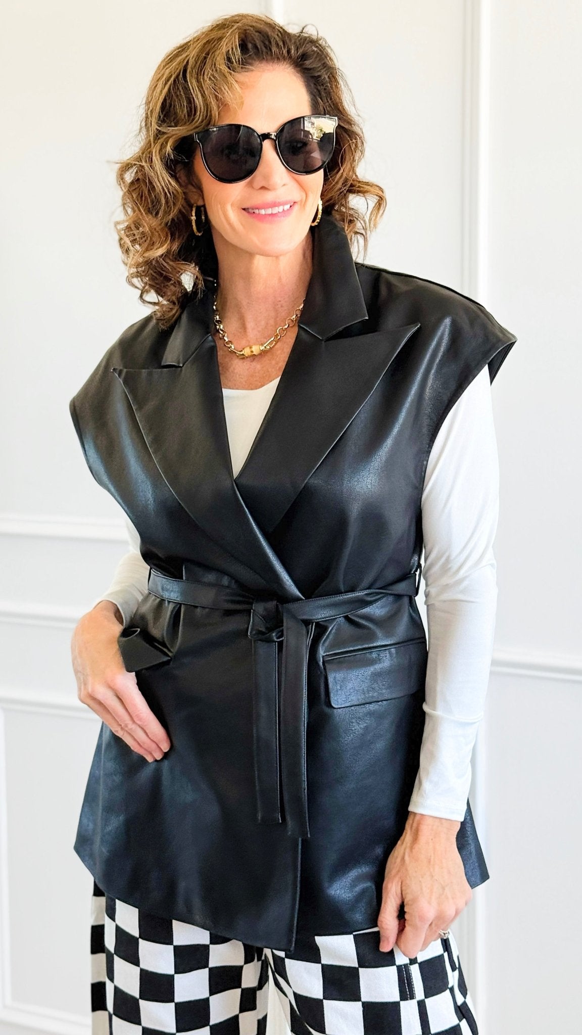 Run the City Vegan Leather Vest - Black-160 Jackets-ROUSSEAU-Coastal Bloom Boutique, find the trendiest versions of the popular styles and looks Located in Indialantic, FL