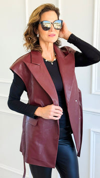 Run the City Vegan Leather Vest - Burgundy-160 Jackets-ROUSSEAU-Coastal Bloom Boutique, find the trendiest versions of the popular styles and looks Located in Indialantic, FL