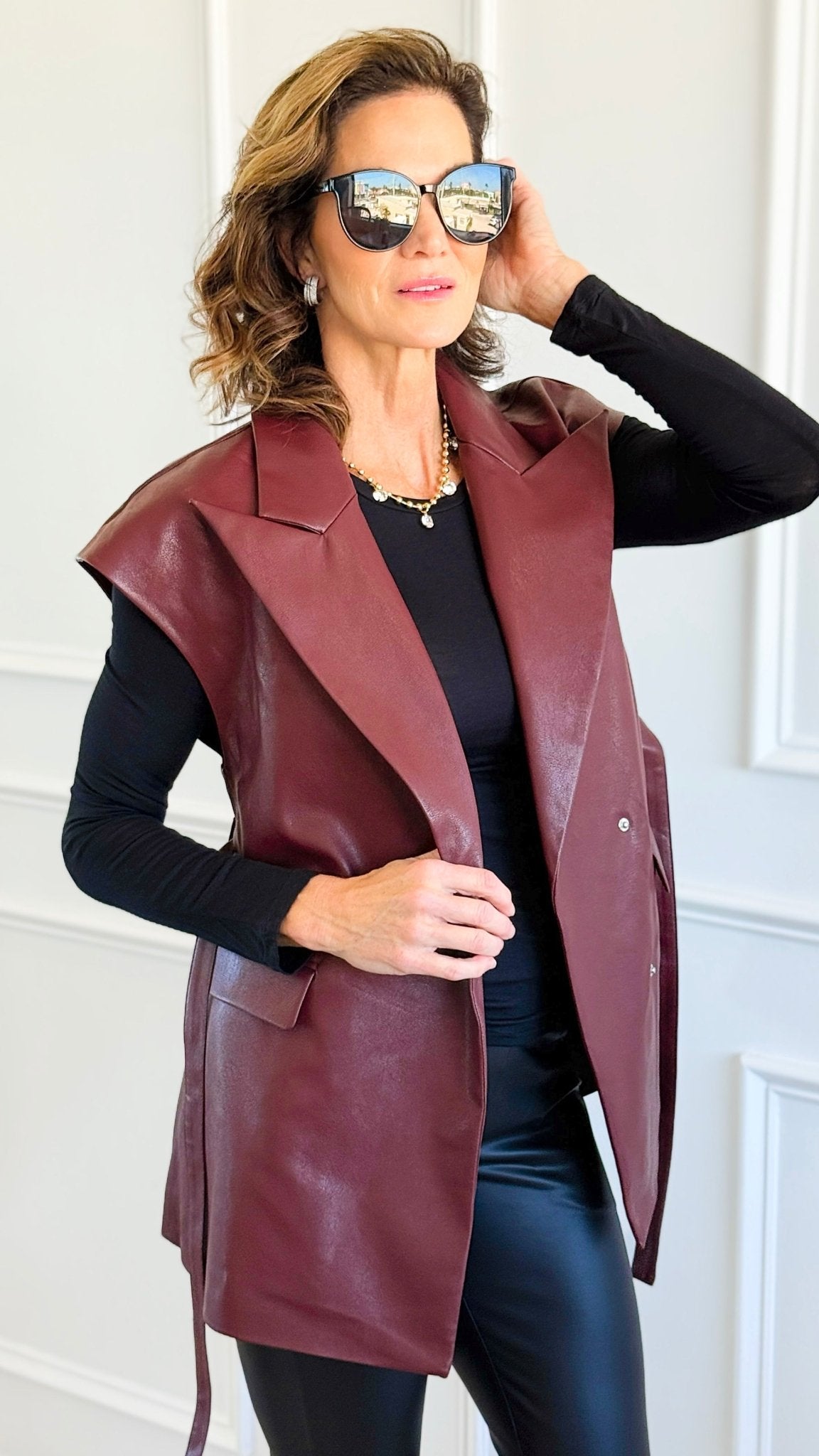 Run the City Vegan Leather Vest - Burgundy-160 Jackets-ROUSSEAU-Coastal Bloom Boutique, find the trendiest versions of the popular styles and looks Located in Indialantic, FL