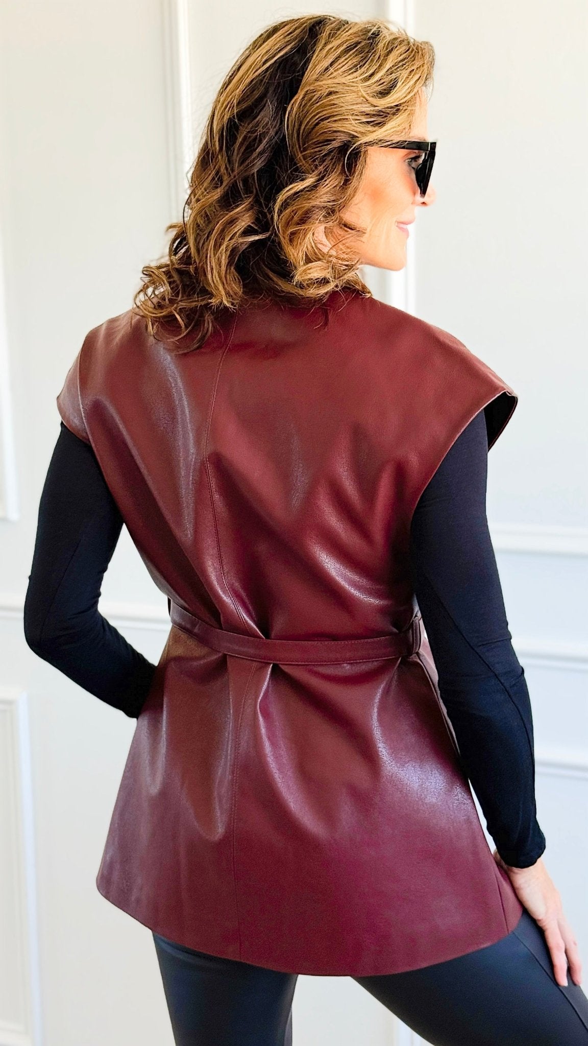 Run the City Vegan Leather Vest - Burgundy-160 Jackets-ROUSSEAU-Coastal Bloom Boutique, find the trendiest versions of the popular styles and looks Located in Indialantic, FL