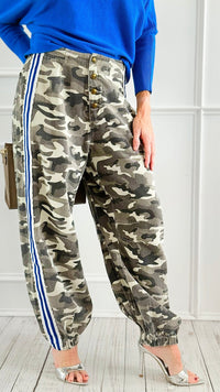 Run Wild Stripe Detail Pants - Grey Camo-170 Bottoms-POL-Coastal Bloom Boutique, find the trendiest versions of the popular styles and looks Located in Indialantic, FL