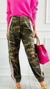 Run Wild Stripe Detail Pants - Olive Camo-170 Bottoms-POL-Coastal Bloom Boutique, find the trendiest versions of the popular styles and looks Located in Indialantic, FL