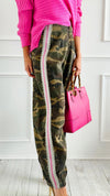 Run Wild Stripe Detail Pants - Olive Camo-170 Bottoms-POL-Coastal Bloom Boutique, find the trendiest versions of the popular styles and looks Located in Indialantic, FL