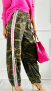 Run Wild Stripe Detail Pants - Olive Camo-170 Bottoms-POL-Coastal Bloom Boutique, find the trendiest versions of the popular styles and looks Located in Indialantic, FL