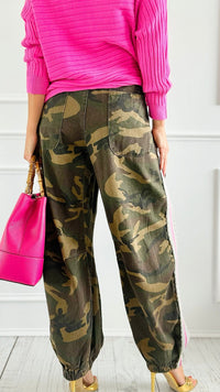Run Wild Stripe Detail Pants - Olive Camo-170 Bottoms-POL-Coastal Bloom Boutique, find the trendiest versions of the popular styles and looks Located in Indialantic, FL