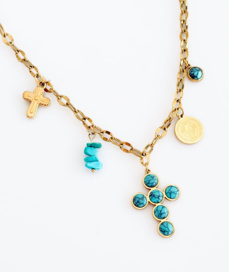 Sacred Stone Layered Cross Pendant Necklace-230 Jewelry-Darling-Coastal Bloom Boutique, find the trendiest versions of the popular styles and looks Located in Indialantic, FL