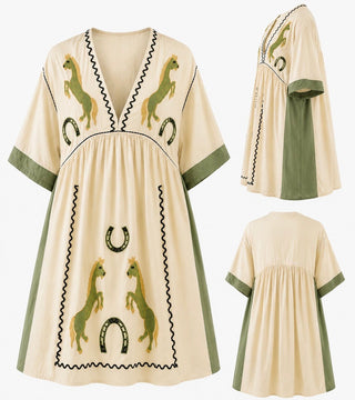 Saddle Charm Embroidered Mini Dress