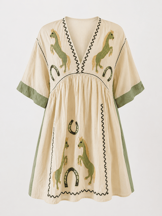 Saddle Charm Embroidered Mini Dress