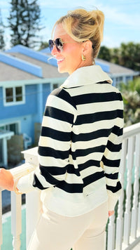 Sail Away Stripe Quarter Zip Top - Black-130 Long Sleeve Tops-JODIFL-Coastal Bloom Boutique, find the trendiest versions of the popular styles and looks Located in Indialantic, FL