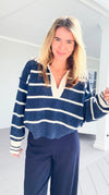 Sail Away V-Neck Knit Sweater-140 Sweaters-Creamon-Coastal Bloom Boutique, find the trendiest versions of the popular styles and looks Located in Indialantic, FL