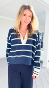 Sail Away V-Neck Knit Sweater-140 Sweaters-Creamon-Coastal Bloom Boutique, find the trendiest versions of the popular styles and looks Located in Indialantic, FL