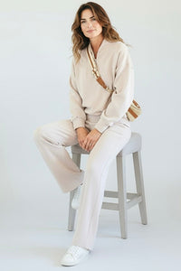Scuba Luxe Zip Top & Pant Set-Mocha Cream-210 Loungewear/Sets-RAE MODE-Coastal Bloom Boutique, find the trendiest versions of the popular styles and looks Located in Indialantic, FL