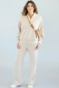 Scuba Luxe Zip Top & Pant Set-Mocha Cream-210 Loungewear/Sets-RAE MODE-Coastal Bloom Boutique, find the trendiest versions of the popular styles and looks Located in Indialantic, FL