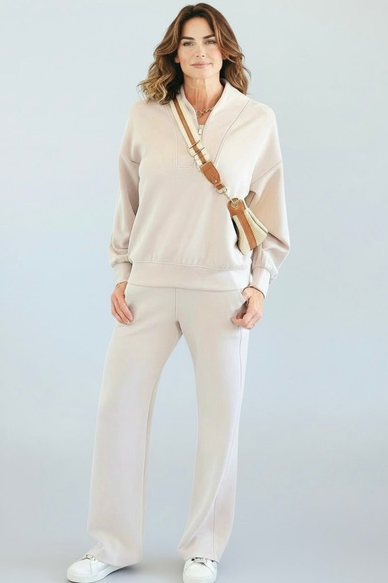 Scuba Luxe Zip Top & Pant Set-Mocha Cream-210 Loungewear/Sets-RAE MODE-Coastal Bloom Boutique, find the trendiest versions of the popular styles and looks Located in Indialantic, FL
