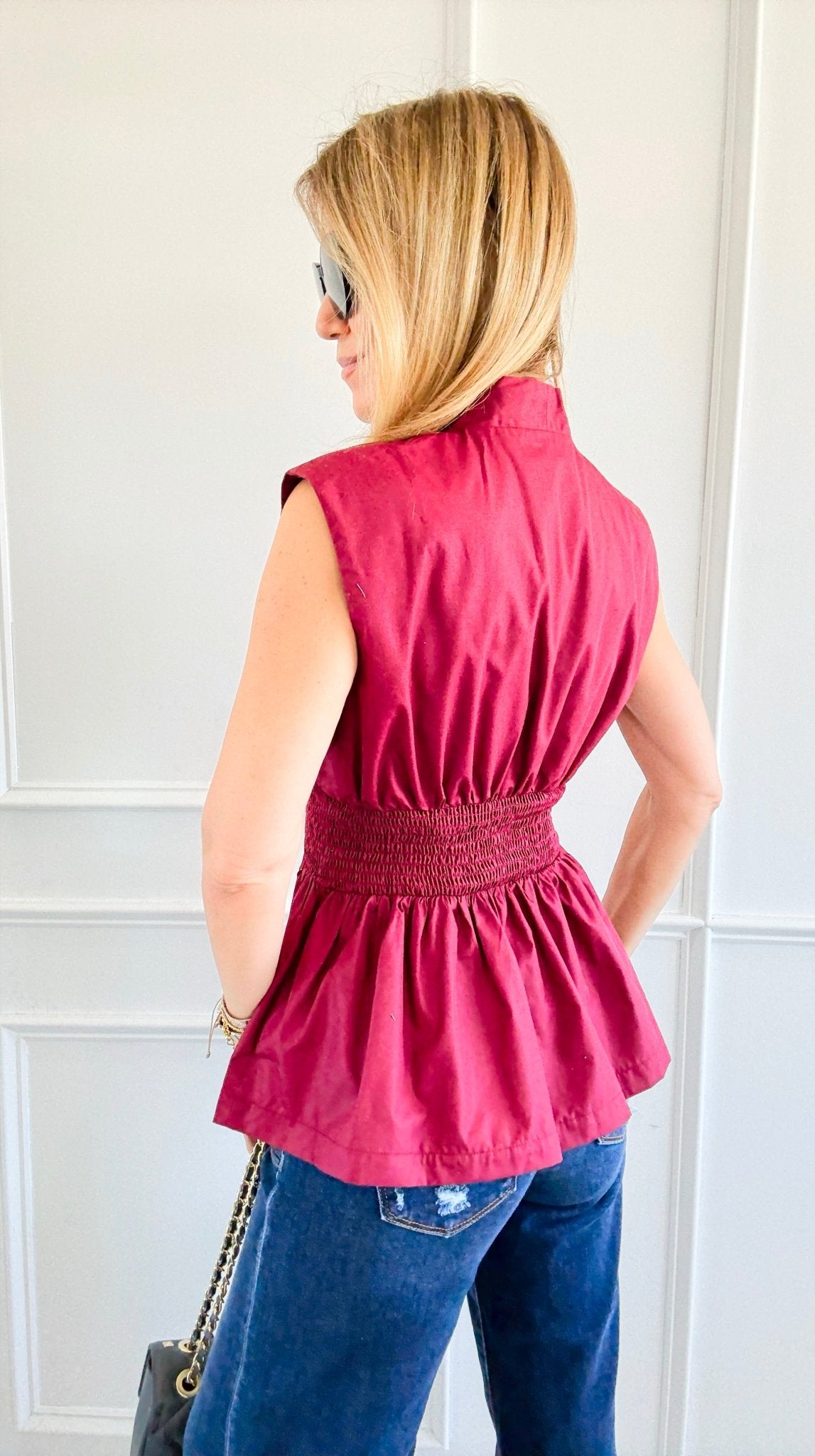 Sculpted Elegance Peplum Top - Burgundy-100 Sleeveless Tops-entro-Coastal Bloom Boutique, find the trendiest versions of the popular styles and looks Located in Indialantic, FL