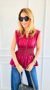 Sculpted Elegance Peplum Top - Burgundy-100 Sleeveless Tops-entro-Coastal Bloom Boutique, find the trendiest versions of the popular styles and looks Located in Indialantic, FL
