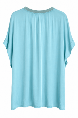 Sea Glass Shimmer V- Neck Italian Top- Turquoise