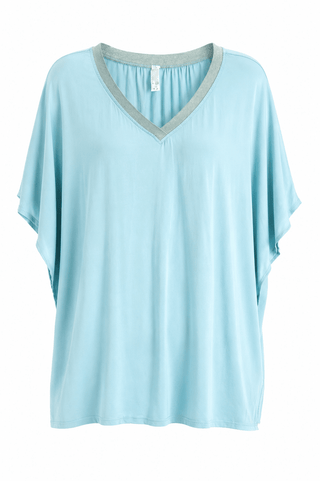 Sea Glass Shimmer V- Neck Italian Top- Turquoise