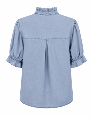 Seabreeze Ruffle Chambray Puff Sleeve Top