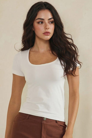 Second Skin Scoop Neck Tee - White