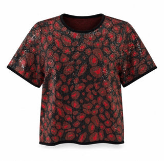 Sequin Animal Print Top - Black