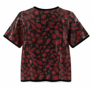 Sequin Animal Print Top - Black