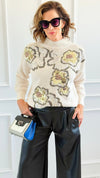 Sequin Blossom Italian Knit Sweater- Ivory-140 Sweaters-AZUL MONACO-Coastal Bloom Boutique, find the trendiest versions of the popular styles and looks Located in Indialantic, FL