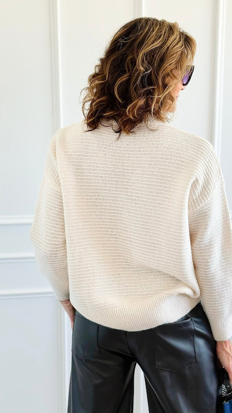Sequin Blossom Italian Knit Sweater- Ivory-140 Sweaters-AZUL MONACO-Coastal Bloom Boutique, find the trendiest versions of the popular styles and looks Located in Indialantic, FL