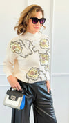Sequin Blossom Italian Knit Sweater- Ivory-140 Sweaters-AZUL MONACO-Coastal Bloom Boutique, find the trendiest versions of the popular styles and looks Located in Indialantic, FL