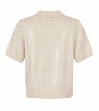 Sequin Knit Polo Top - Cream