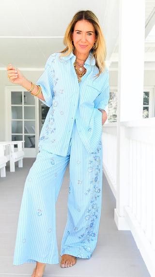 Sequins Floral Stripe Pant Set