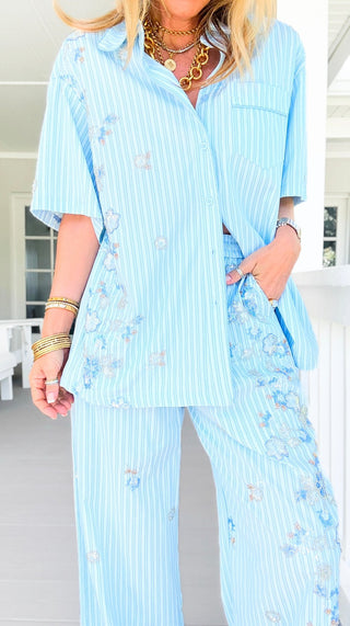 Sequins Floral Stripe Pant Set
