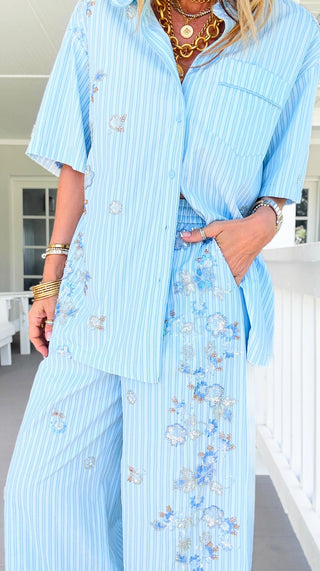 Sequins Floral Stripe Pant Set