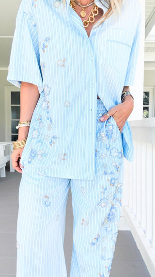 Sequins Floral Stripe Pant Set