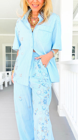 Sequins Floral Stripe Pant Set