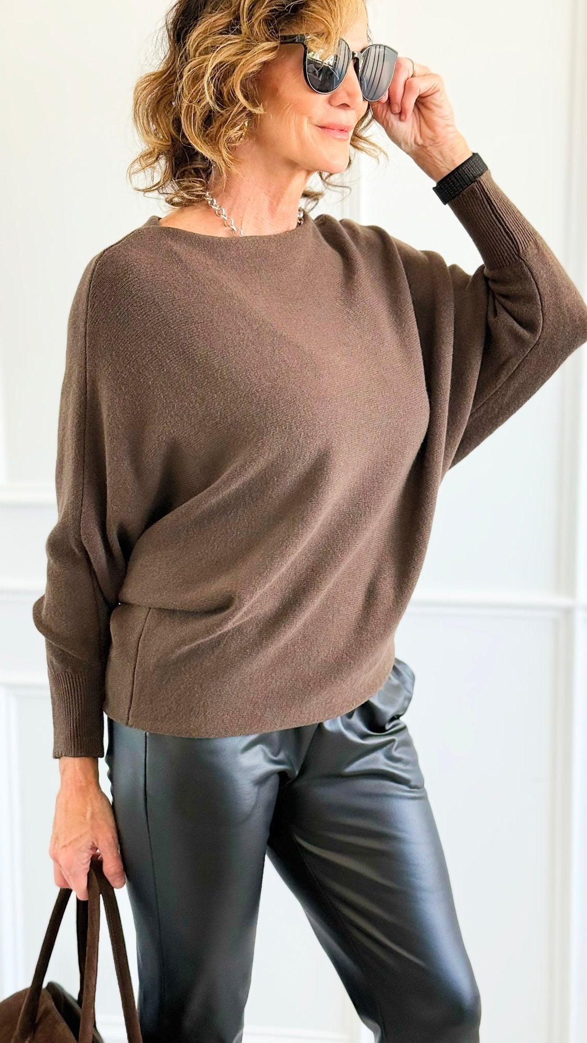 Serene Boatneck Italian Pullover- Brown-140 Sweaters-Aute-Coastal Bloom Boutique, find the trendiest versions of the popular styles and looks Located in Indialantic, FL