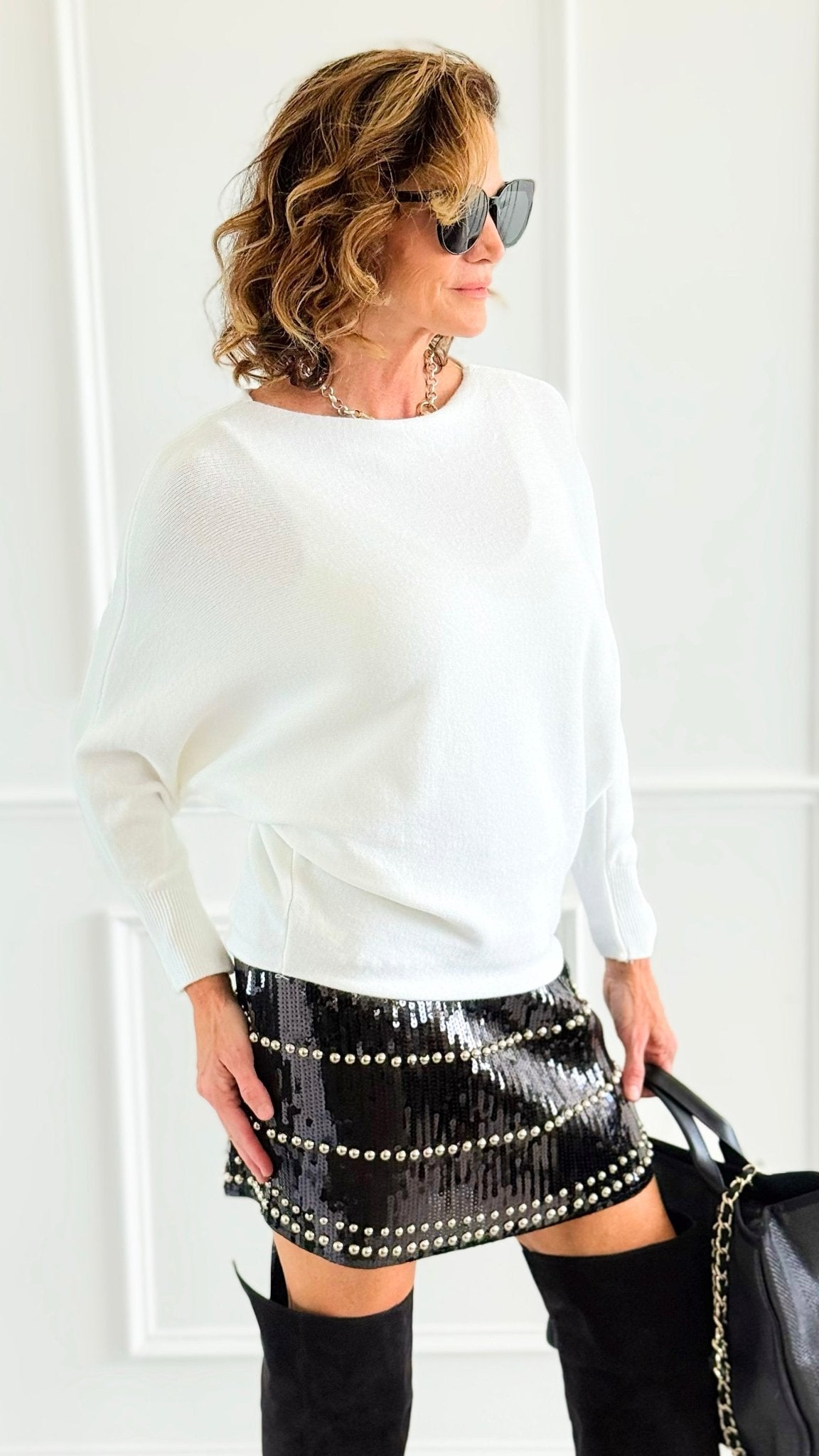 Serene Boatneck Italian Pullover- Off White-140 Sweaters-Aute-Coastal Bloom Boutique, find the trendiest versions of the popular styles and looks Located in Indialantic, FL