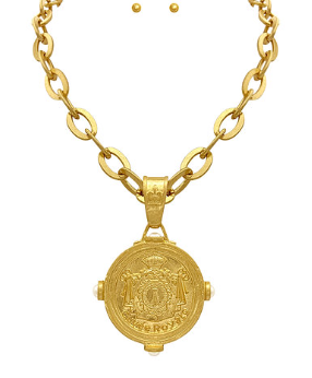 Medallion Pendant Pearl Station Necklace