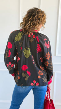 Shadow Blossoms V-Neck Top-110 Long Sleeve Tops-Umgee-Coastal Bloom Boutique, find the trendiest versions of the popular styles and looks Located in Indialantic, FL