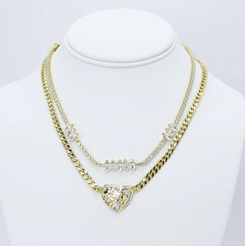 Double Take Heart Layer Necklace-230 Jewelry-TREASURE JEWELS-Coastal Bloom Boutique, find the trendiest versions of the popular styles and looks Located in Indialantic, FL
