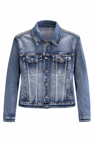 Shine Tree Motif Washed Denim Jacket