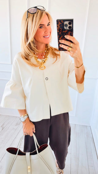 SHOP - Soft Structure Button Front Italian Top- Ivory