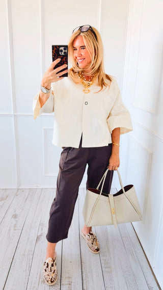 SHOP - Soft Structure Button Front Italian Top- Ivory