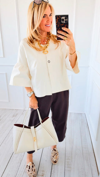 SHOP - Soft Structure Button Front Italian Top- Ivory
