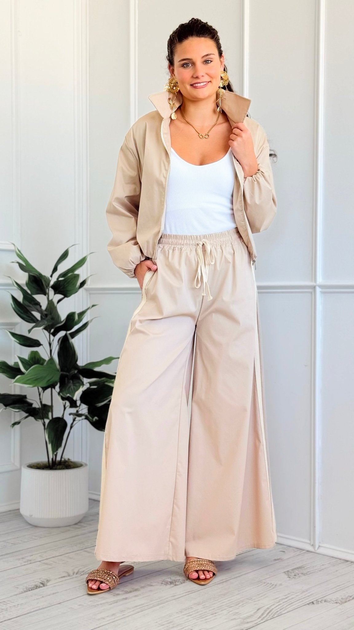 Shoreline Escape Italian Wide Leg Pant - Beige